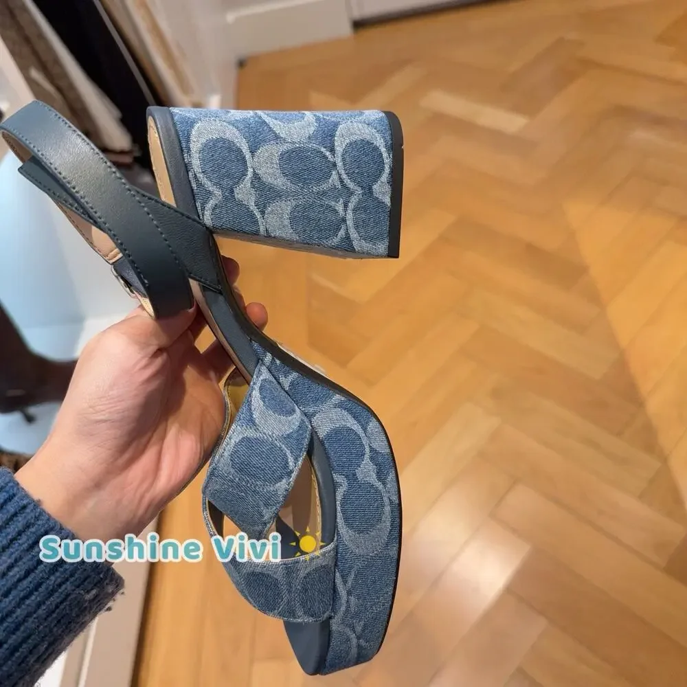 NEW COACH Women Block Heel Sandal In Signature Denim Indigo CDF88 us 6